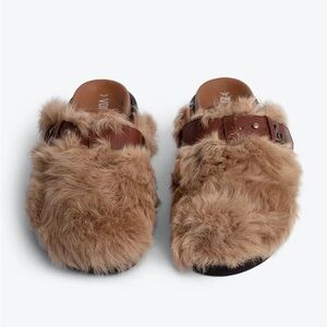 Zadig & Voltaire Brown Leather Belt Sandals with Fur Trim